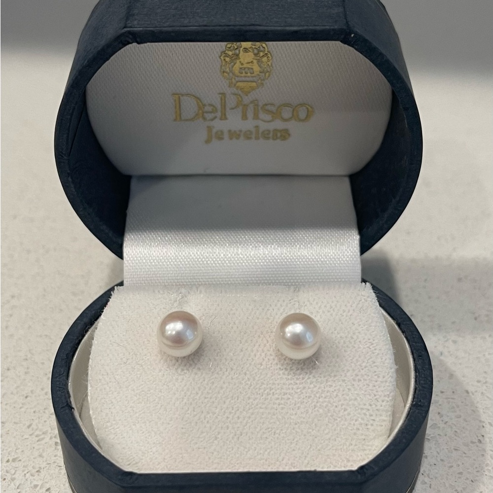 DePrisco Jewelry Genuine White Pearl & Gold Stud Earrings